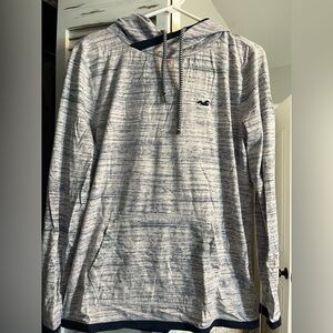 Hollister Men's Heather Gray Hoodie with Navy Stripes